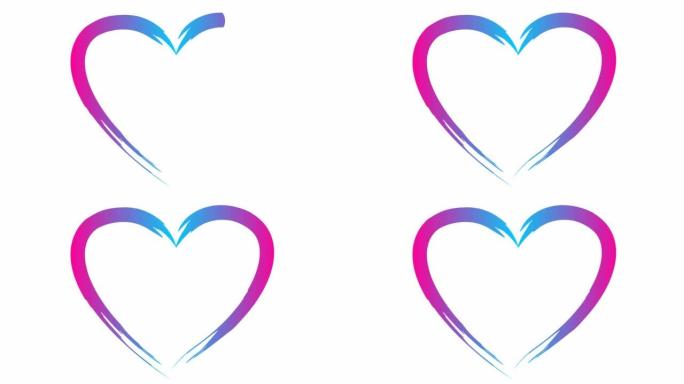 绘制了动画粉红色的心。循环视频。爱心、志愿、捐赠的理念。手绘矢量插图孤立在白色背景上。