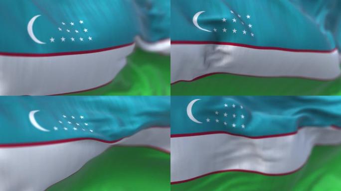 近距离观看乌兹别克斯坦国旗在风中飘扬