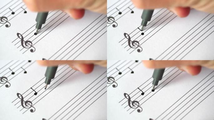 音乐家写音乐笔记，微距