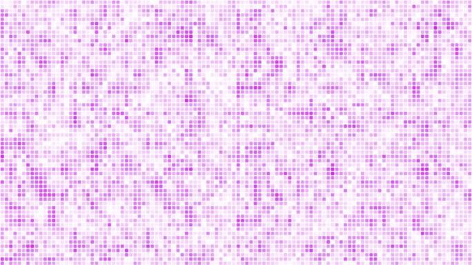 白色背景循环上的紫色浮动网络方块。慢速混沌像素拼接无缝动画。