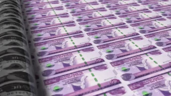 埃塞俄比亚，埃塞俄比亚比尔印刷机打印出当前200比尔钞票，无缝循环，埃塞俄比亚货币背景，4K，聚焦深