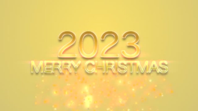 2023年和圣诞快乐，黄色渐变上的金色闪光