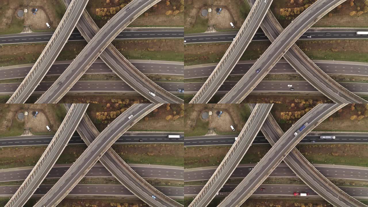 繁忙的高速公路上方的4k航拍画面，交通加速