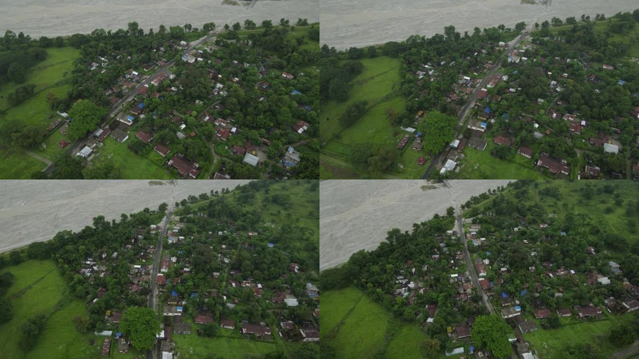 空中无人机拍摄了孟加拉的一个小村庄。孟加拉选区。