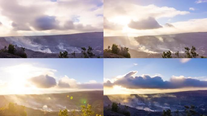 时间流逝-美丽的库德盘旋在基拉韦厄火山口，夏威夷火山国家公园，大岛