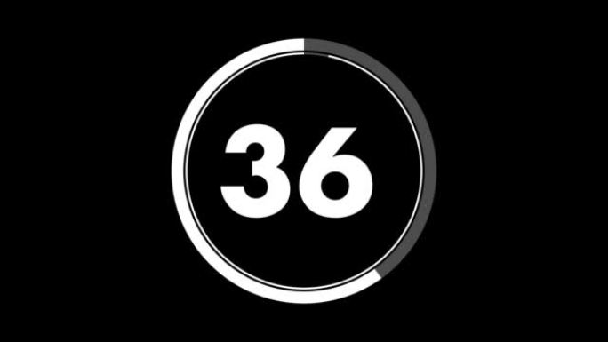 4k 60秒 (1分钟) 黑白倒计时，带圆圈显示。