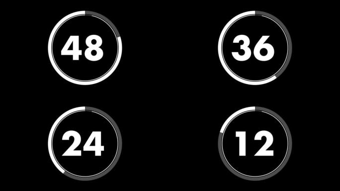 4k 60秒 (1分钟) 黑白倒计时，带圆圈显示。