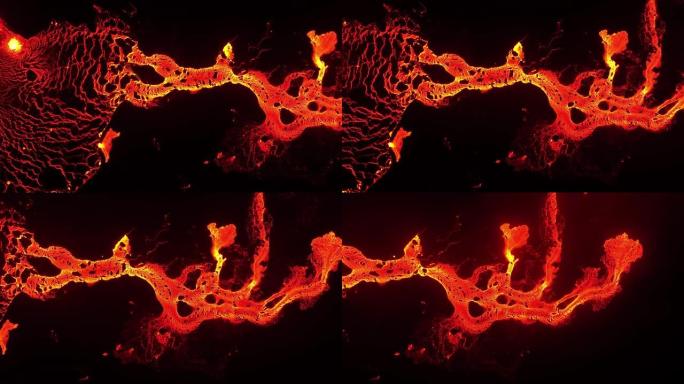 冰岛山上熔岩喷发和流出的航拍视频