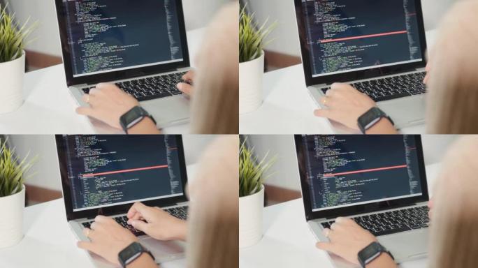 程序员女人在办公室工作场所写程序HTML代码