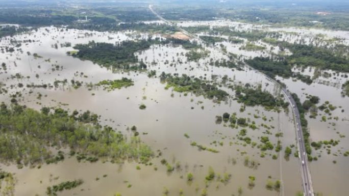 洪水泛滥地区的鸟瞰图