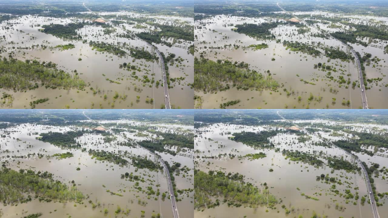 洪水泛滥地区的鸟瞰图