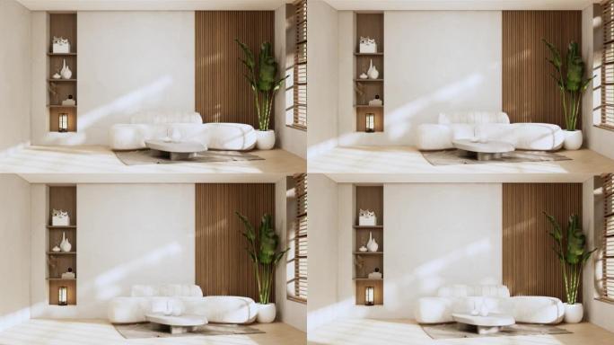 清洁空房间内部日本瓦比萨比风格。3d渲染