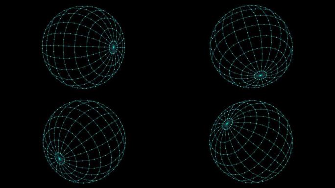 带有经络和纬度的Globe抽象球旋转，旋转，特写宏观。