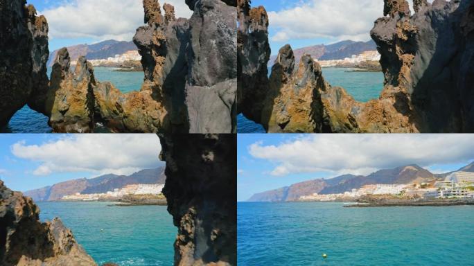 特内里费，加那利岛夏科·暗黑破坏神。魔鬼的自然之池。黑色熔岩流、火山奇石、岩石火山海滩、大西洋的景色