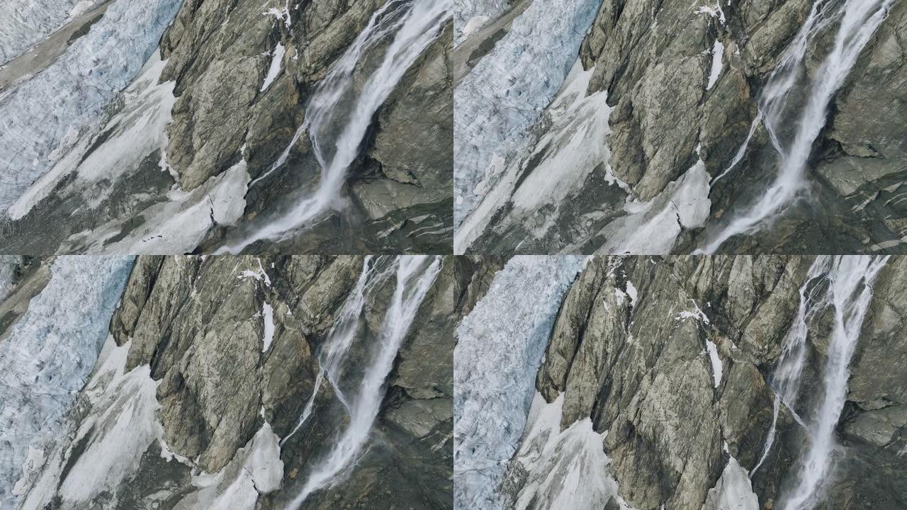 挪威冰川的鸟瞰图北欧无人机岩石