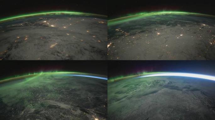 从太空看加拿大上空的北极光。
