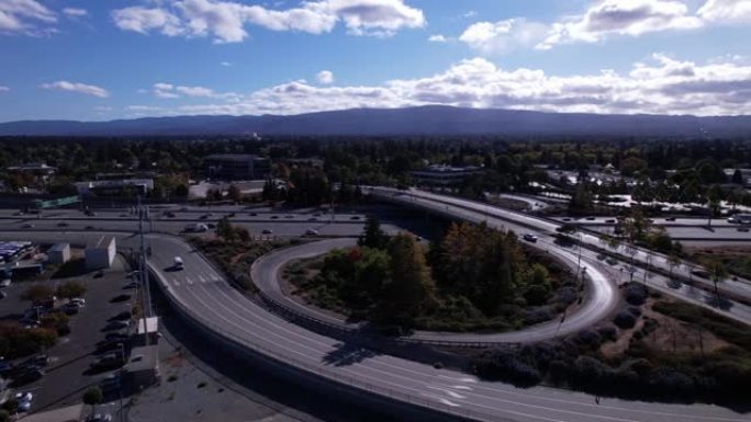 美国硅谷加州101高速公路的4k无人机镜头