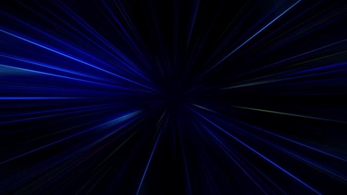抽象创意粒子径向光速。4k渲染宇宙宇宙背景，光速，烟花，蓝色霓虹灯发光，星星，宇宙，红外光，外部