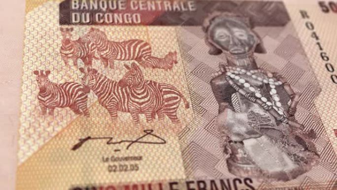 刚果民主共和国刚果法郎5000纸币，五千刚果法郎，刚果法郎的特写和宏观视图，跟踪和多利镜头5000刚