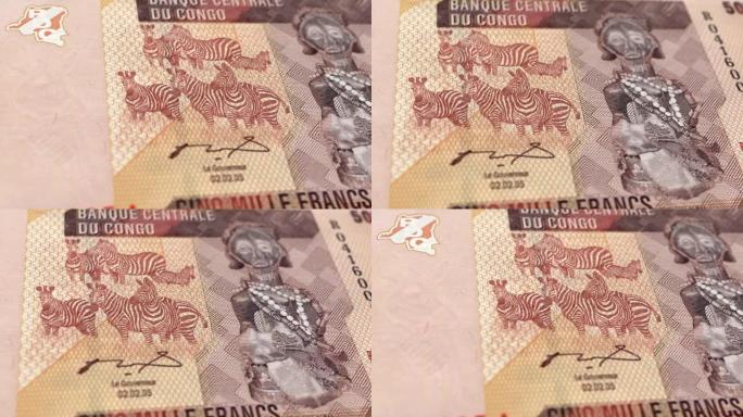 刚果民主共和国刚果法郎5000纸币，五千刚果法郎，刚果法郎的特写和宏观视图，跟踪和多利镜头5000刚