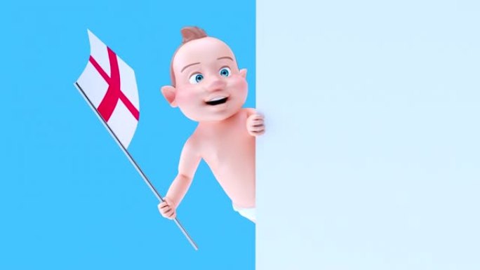 有趣的3D卡通婴儿与来自英国的旗帜 (包括阿尔法频道)