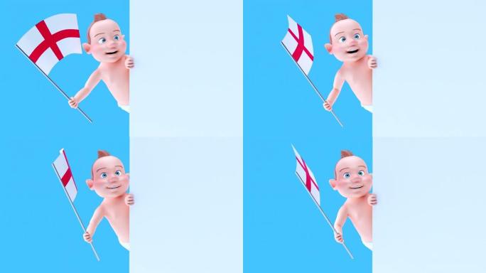 有趣的3D卡通婴儿与来自英国的旗帜 (包括阿尔法频道)