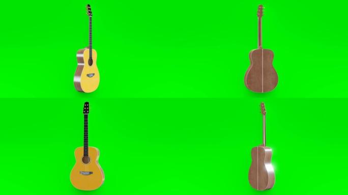 绿色屏幕上的旋转吉他-股票视频