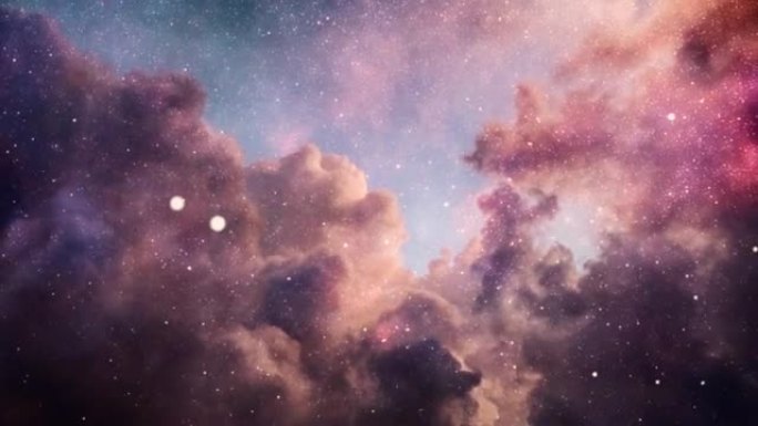 彩云和明亮的星星白色粒子无限循环银河系