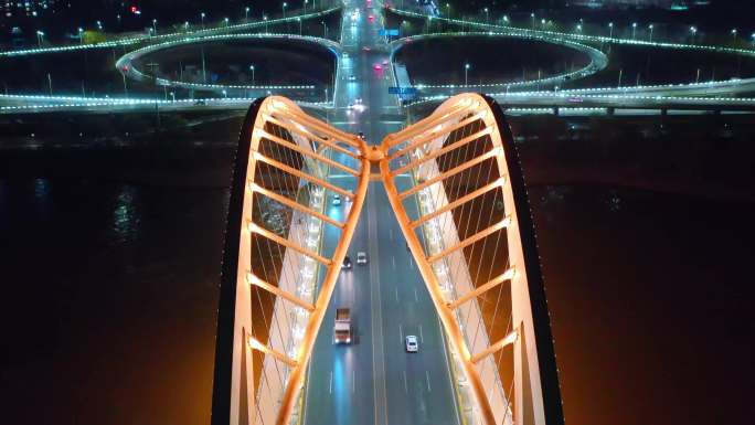 兰州深安黄河大桥航拍夜景