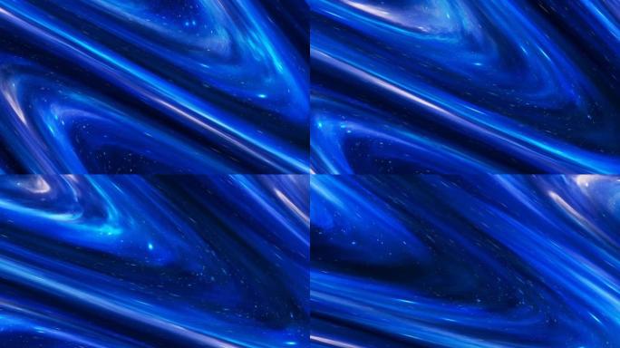 抽象彩色液体旋流线。大理石，带有颗粒的蓝色油漆流图形背景。