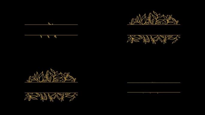 圣诞花卉叶金框复制空间动画与阿尔法通道。