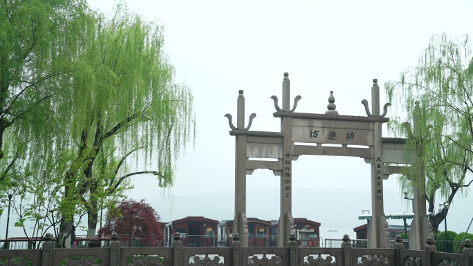 杭州钱王祠春季清明节雨天古建筑自然唯美