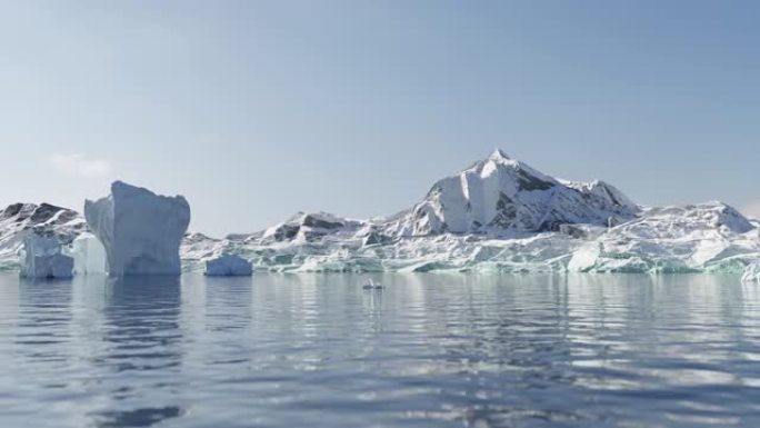 浮冰山脉和山脉的南极景观动画