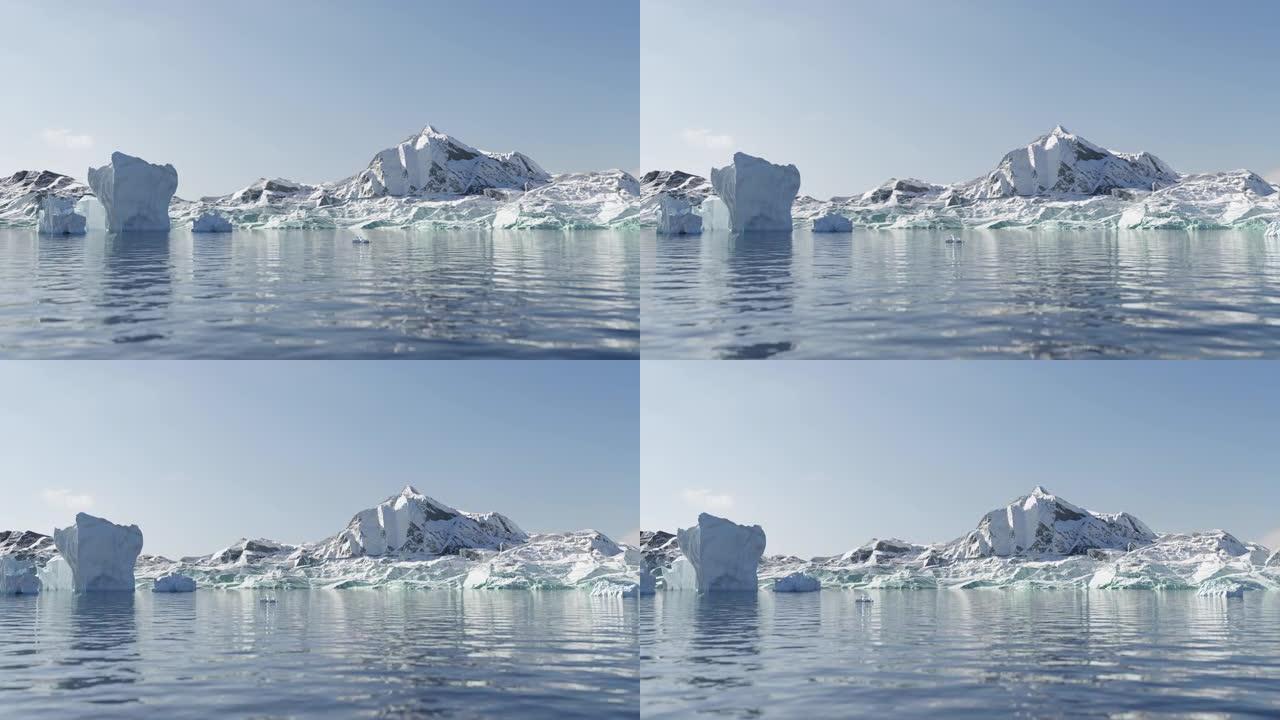浮冰山脉和山脉的南极景观动画