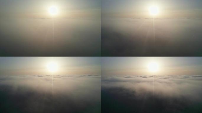 云中的日落。飞越海面上空的云层。跟随太阳。潘向左。版本8
