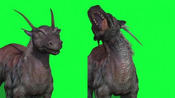 梦幻野兽的垂直视频3D渲染动画-绿屏