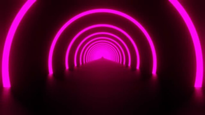 带有霓虹灯的抽象未来隧道中飞行动画的抽象背景