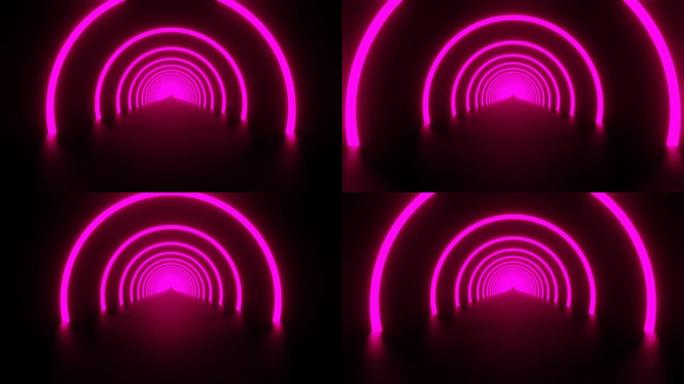 带有霓虹灯的抽象未来隧道中飞行动画的抽象背景