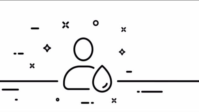 下降的人。液体，水，饮用，蒸发，人，口渴，饮用水。节约用水。饮料概念。一个线条画动画。运动设计。动画