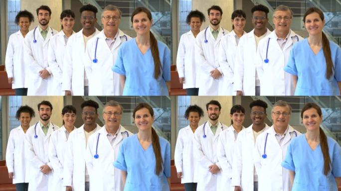 医院多种族群体医生和护士的肖像。
