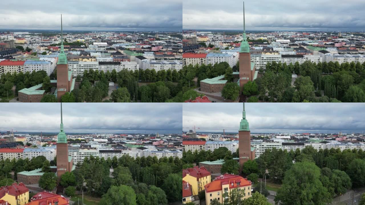 早上，赫尔辛基市的无人驾驶飞机拍摄，米凯尔·阿格里科拉教堂