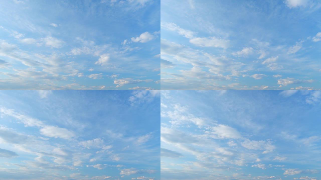蓝色天堂夏日云景。滚动的浮肿的白色层状云正在移动。时间流逝。