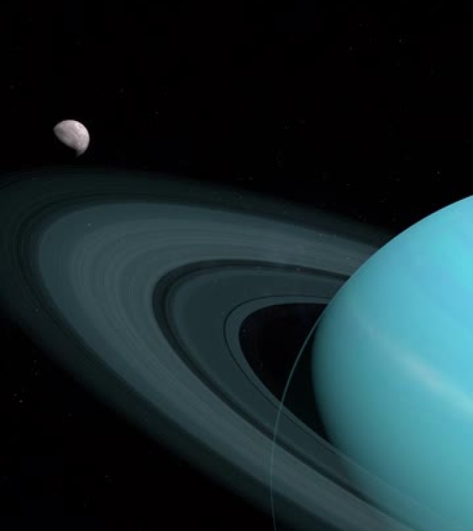 围绕天王星行星在外层空间运行的卫星米兰达。4k垂直