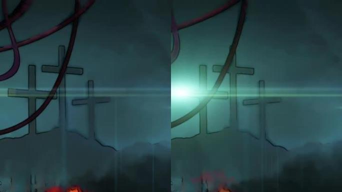 放射性区域卡通风格的垂直视频动画-世界末日后场景。
