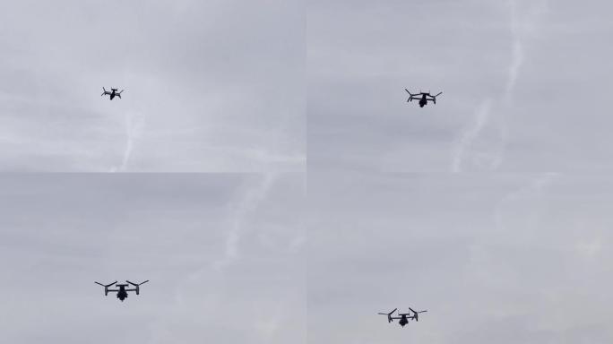 军用V22鱼鹰飞过北卡罗来纳州格林维尔