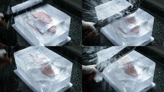 切块冰块，里面有冰冻的鱼