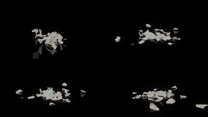 将美丽的花瓶打碎成小碎片的3d渲染动画