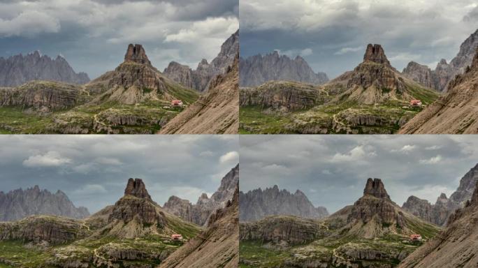 从多比亚科附近的兰德罗山谷 (Valle di Landro) 看到，在拉瓦雷多 (Tre Cime