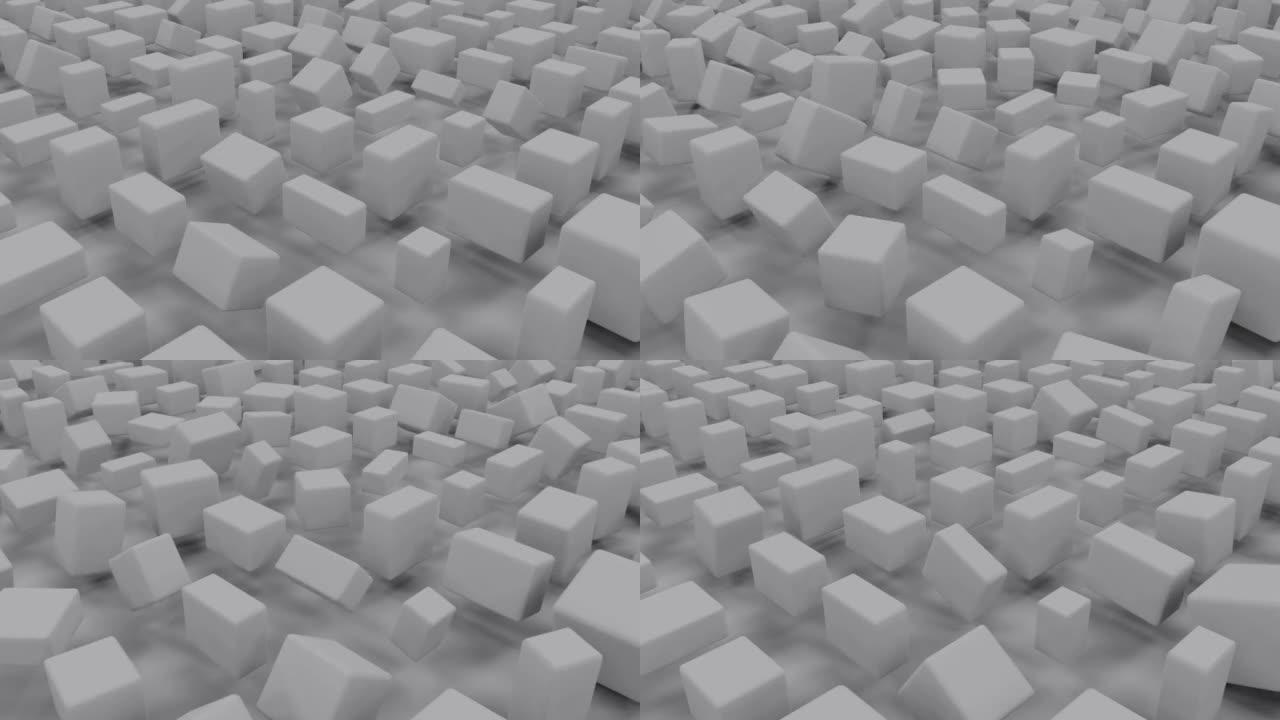 灰色随机长方体抽象几何3D背景循环视频