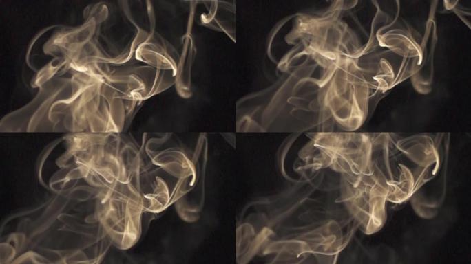 黑暗房间慢动作中的烟雾抽象背景